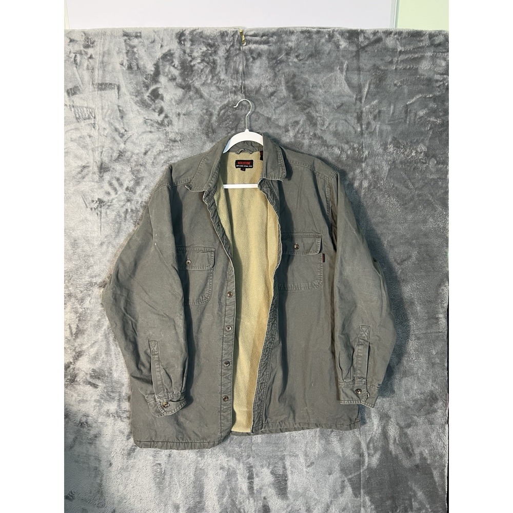 Wolverine Mens Gray Fleece Lined Canvas Shirt Jacket Workwear Coat Large L